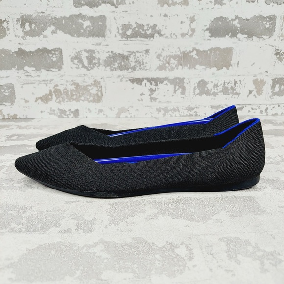 NEW Rothy's The Flat Black Knit Pointy Toe Slip On Loafers E228